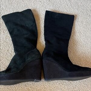 BCBGirls Black Suede Wedge Mid-Calf Boots